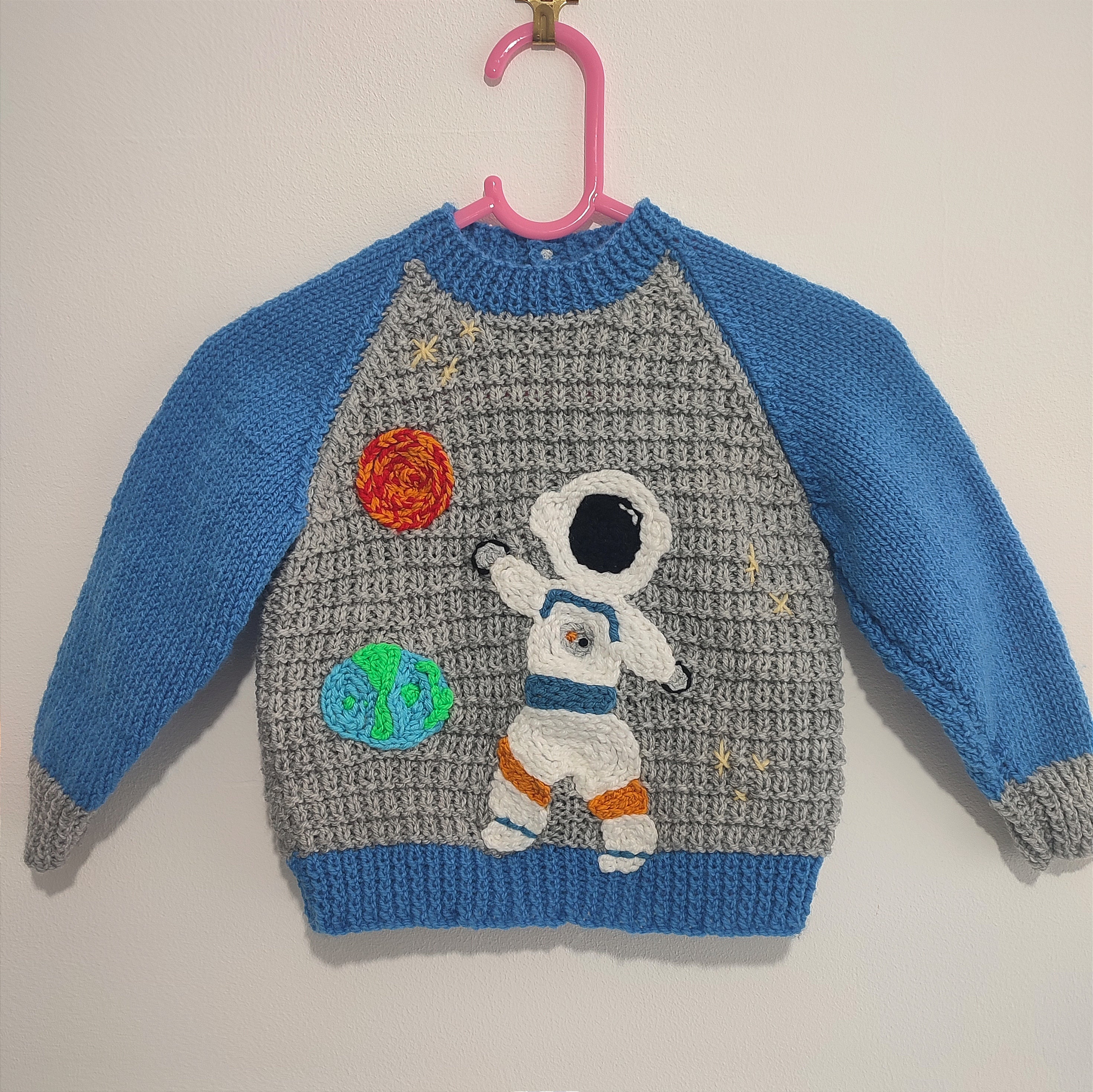 Ready to buy hand embroidered Rocket man jumper 9-12 months