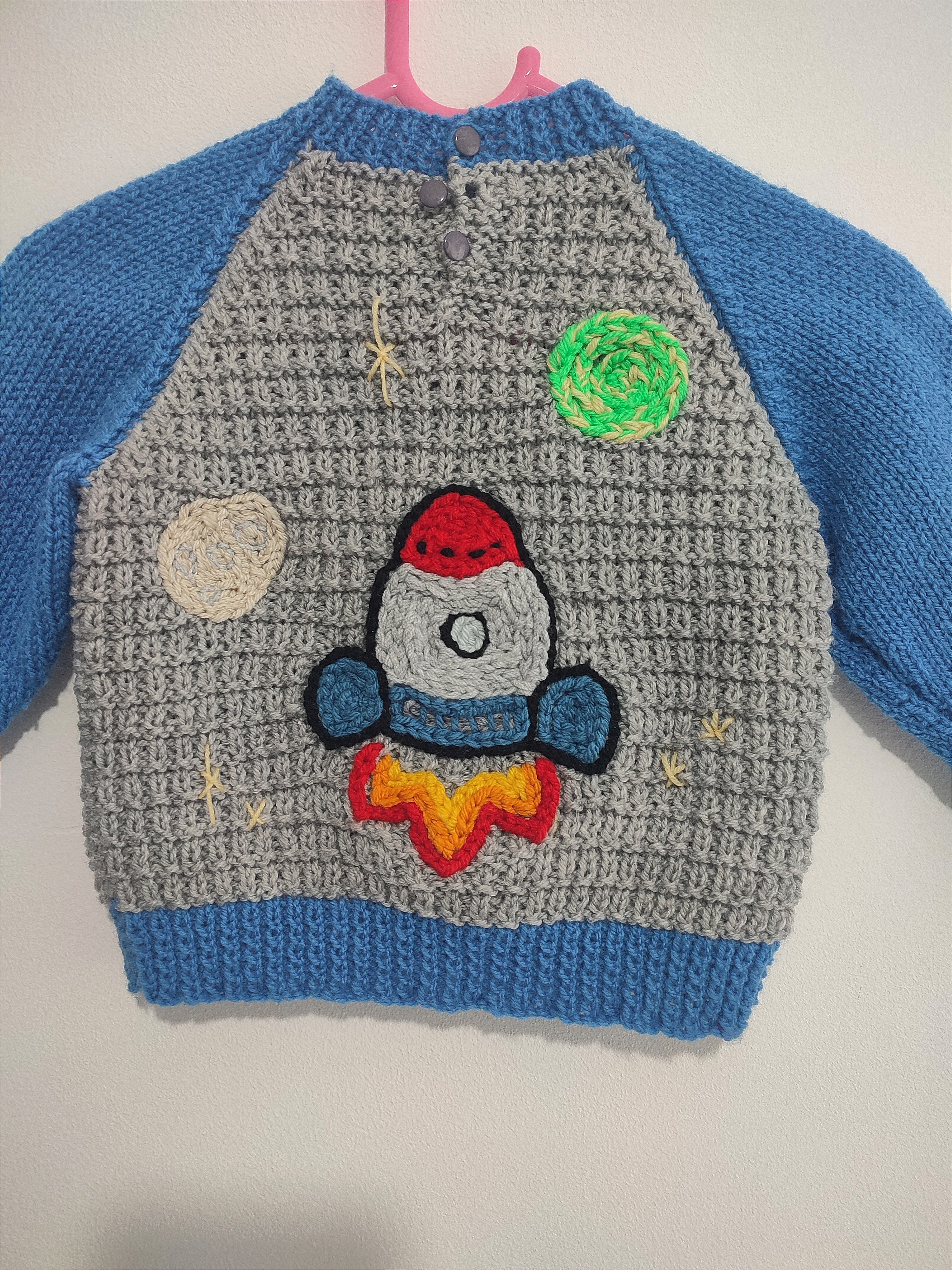 Ready to buy hand embroidered Rocket man jumper 9-12 months