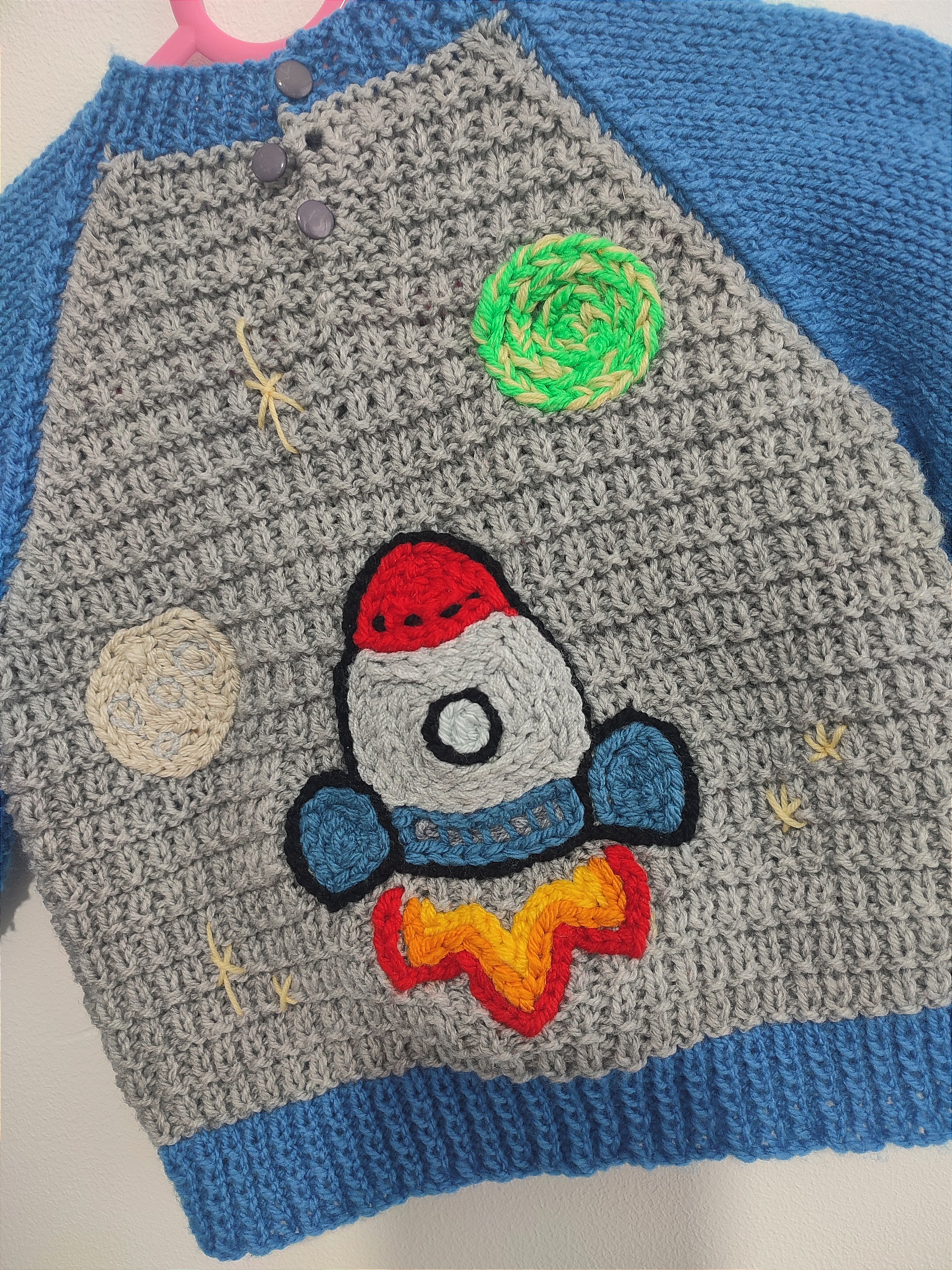 Ready to buy hand embroidered Rocket man jumper 9-12 months