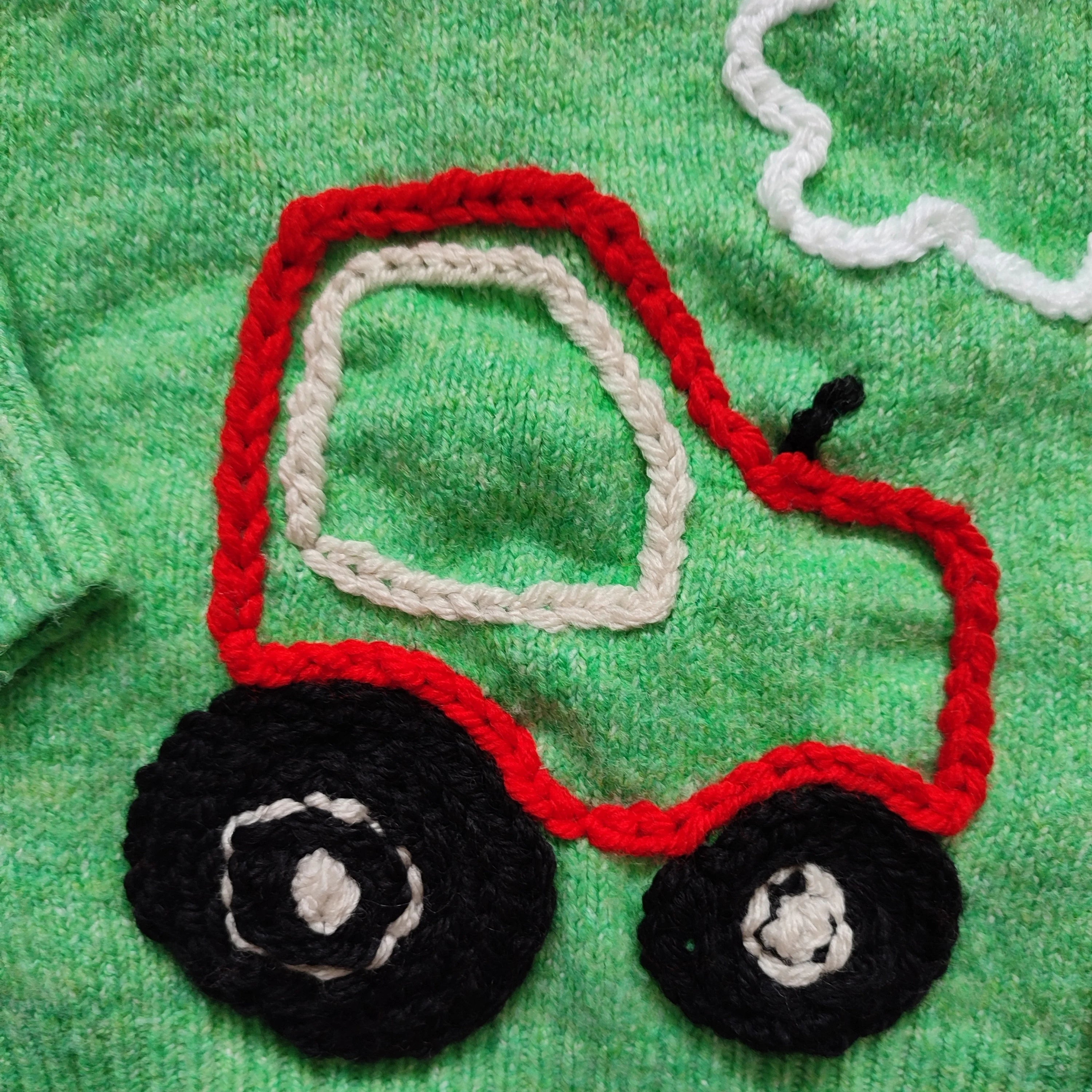 Hand Embroidered Green Farm Jumper with tractor and Highland Cow, 12-18 Months