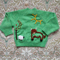 Hand Embroidered Green Farm Jumper with tractor and Highland Cow, 12-18 Months