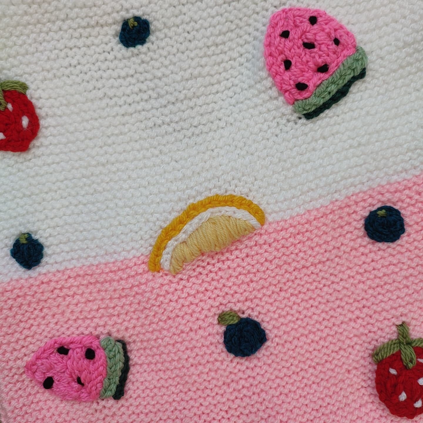 Handmade Tutti Frutti Cardigan, Embroidered Knit Jumper (9-12 Months)