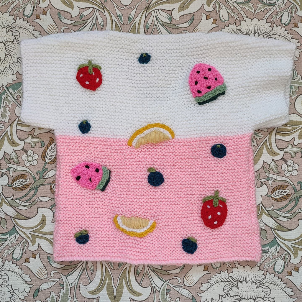 Handmade Tutti Frutti Cardigan, Embroidered Knit Jumper (9-12 Months)