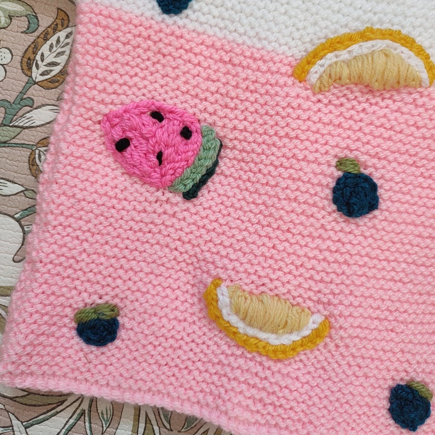 Handmade Tutti Frutti Cardigan, Embroidered Knit Jumper (9-12 Months)