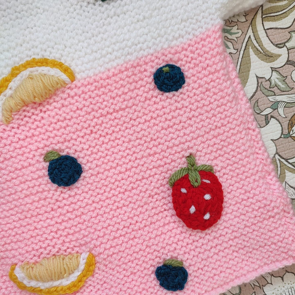 Handmade Tutti Frutti Cardigan, Embroidered Knit Jumper (9-12 Months)