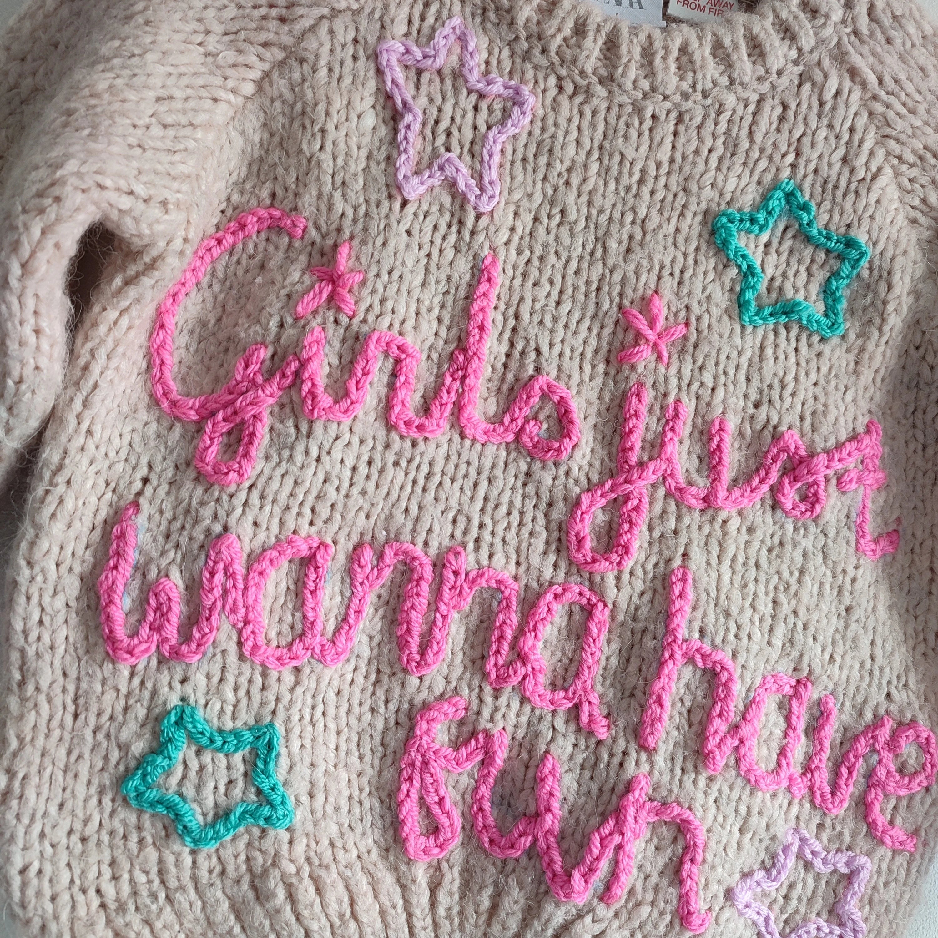 Handmade Embroidered Toddler Jumper, Girls Just Want to Have Fun, 12-18 Months