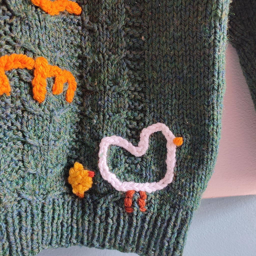 Handmade Knit Kids Jumper, Old MacDonald Farm Design, Size 6-7