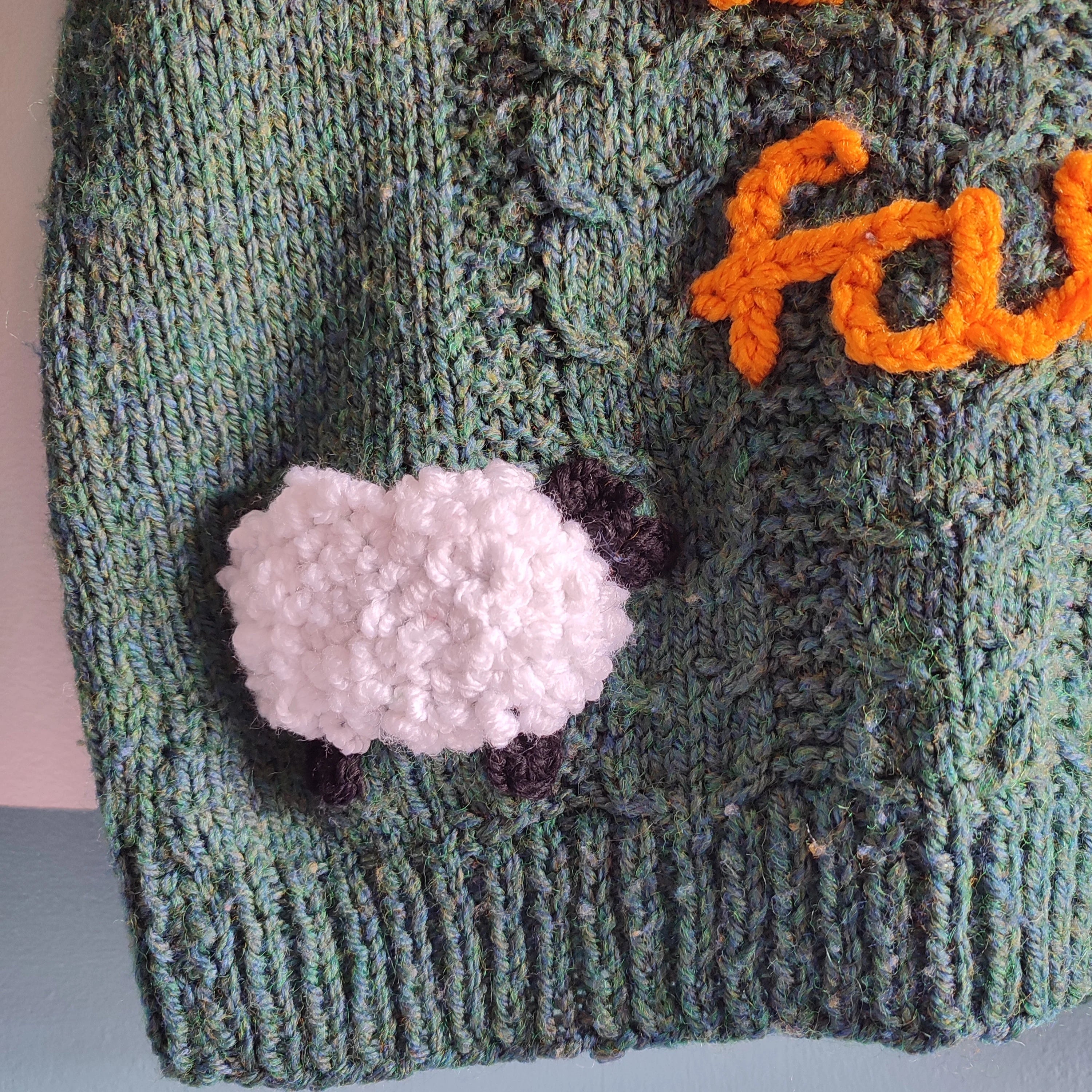 Handmade Knit Kids Jumper, Old MacDonald Farm Design, Size 6-7