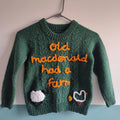 Handmade Knit Kids Jumper, Old MacDonald Farm Design, Size 6-7