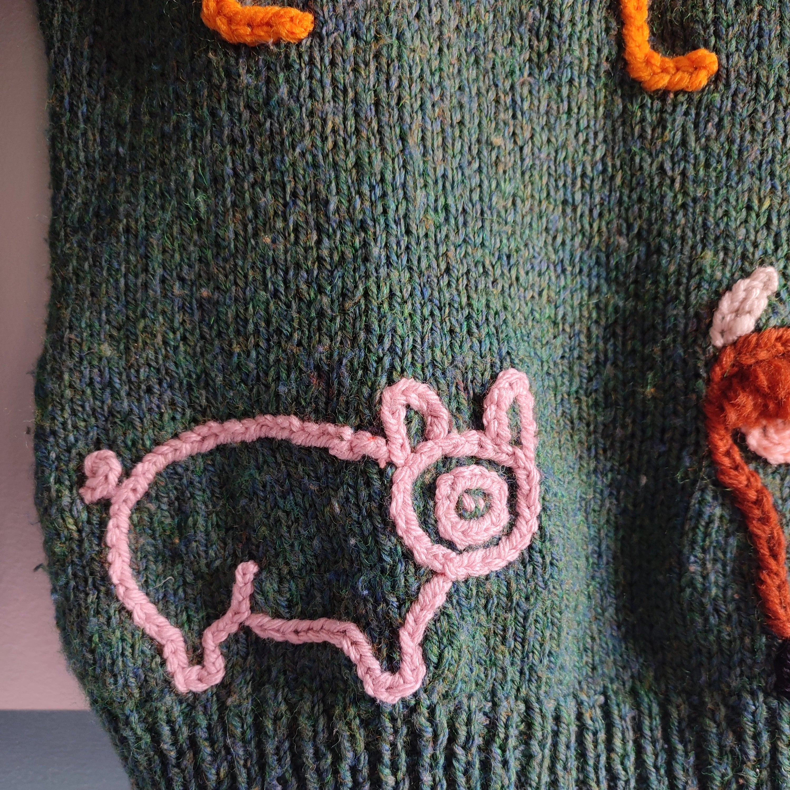 Handmade Knit Kids Jumper, Old MacDonald Farm Design, Size 6-7