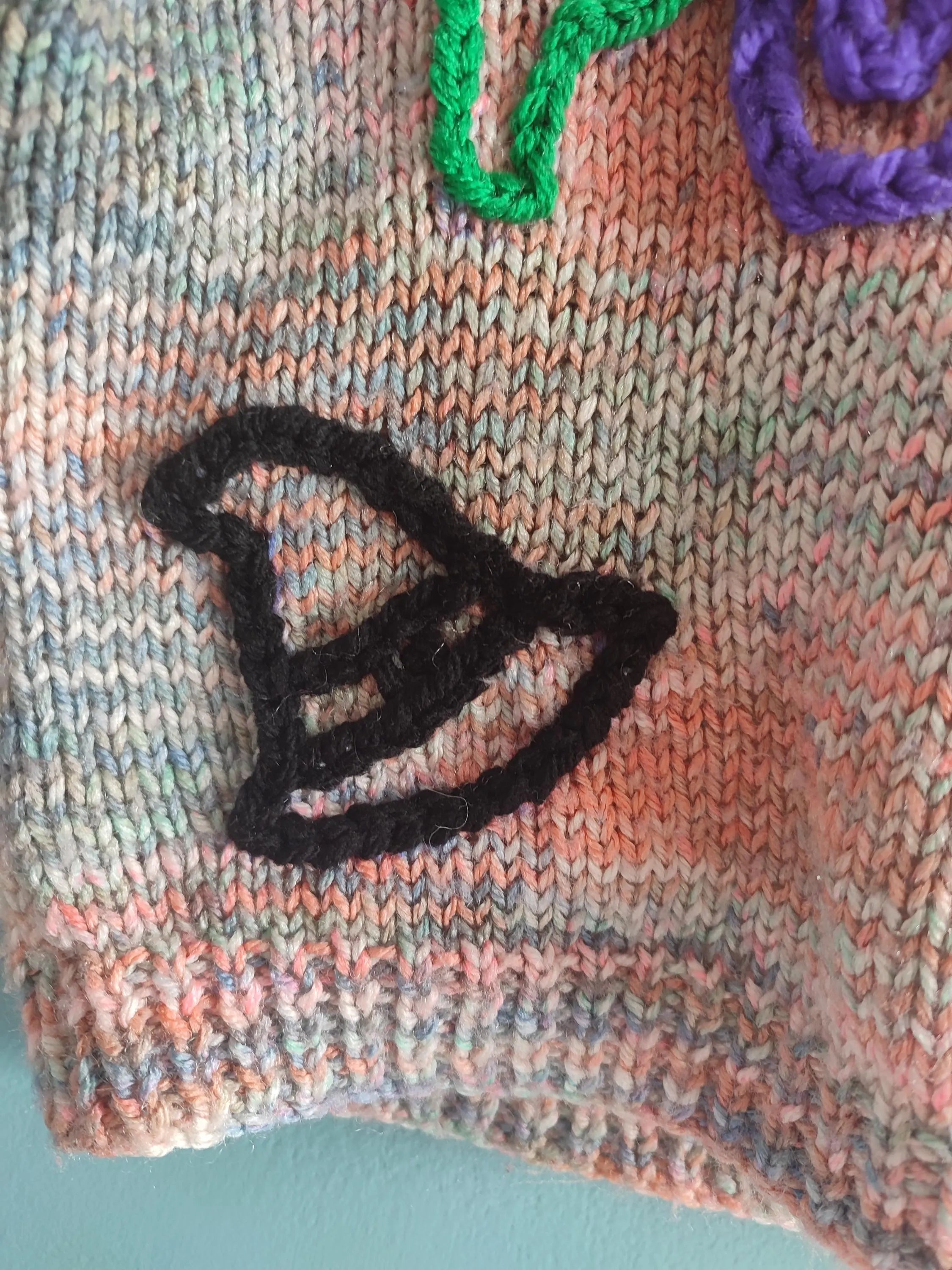 Hand embroidered hocus pocus Halloween jumper. Handmade knit with rainbow wool. Size 3-4 years