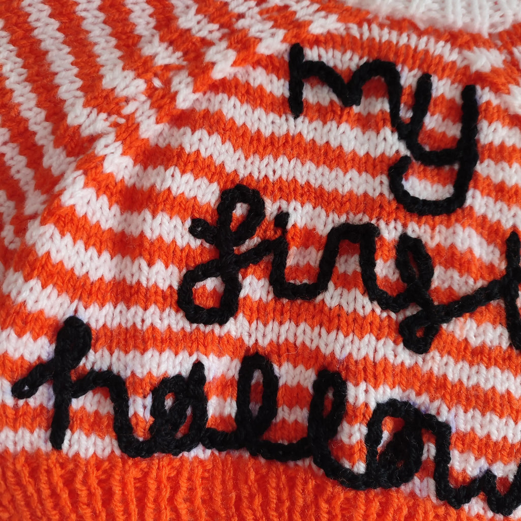 Handmade Baby's First Halloween Cardigan, Orange & White Knit (0-3 Months)