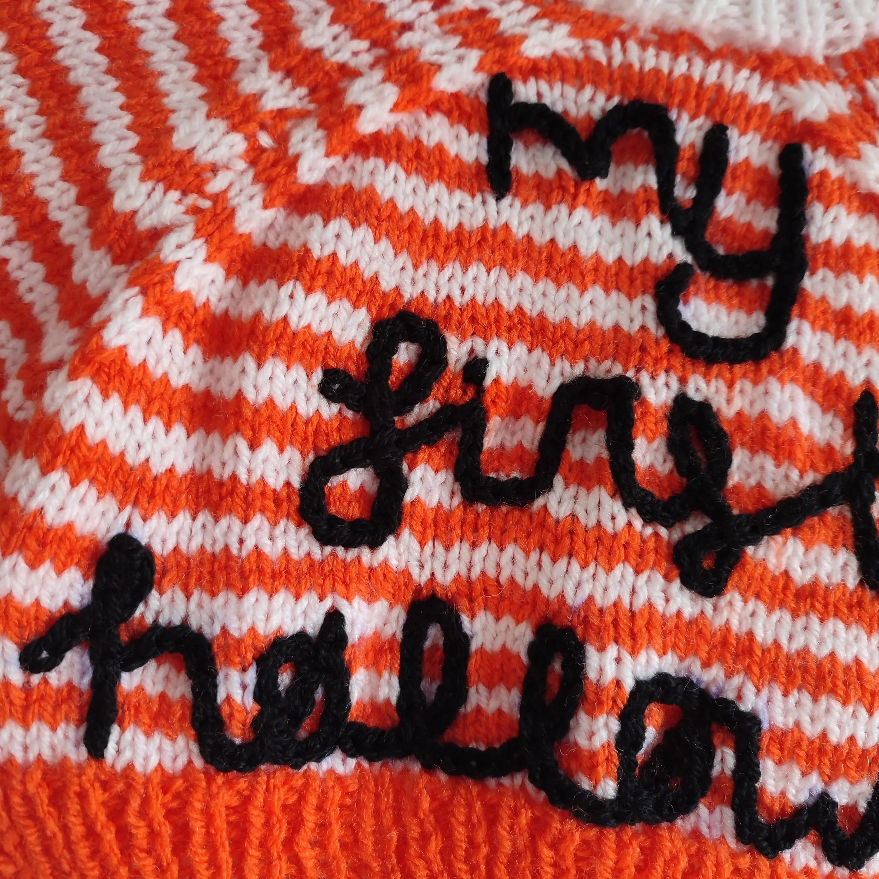 Handmade Baby's First Halloween Cardigan, Orange & White Knit (0-3 Months)