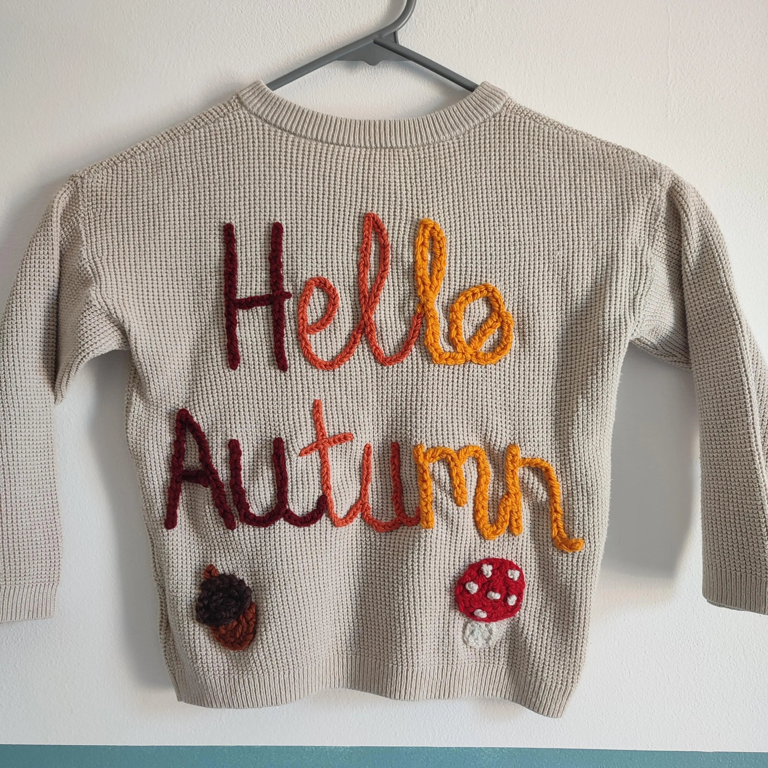 Ready to buy hand embroidered Hello autumn jumper 18-24 months, 1.5-2 years