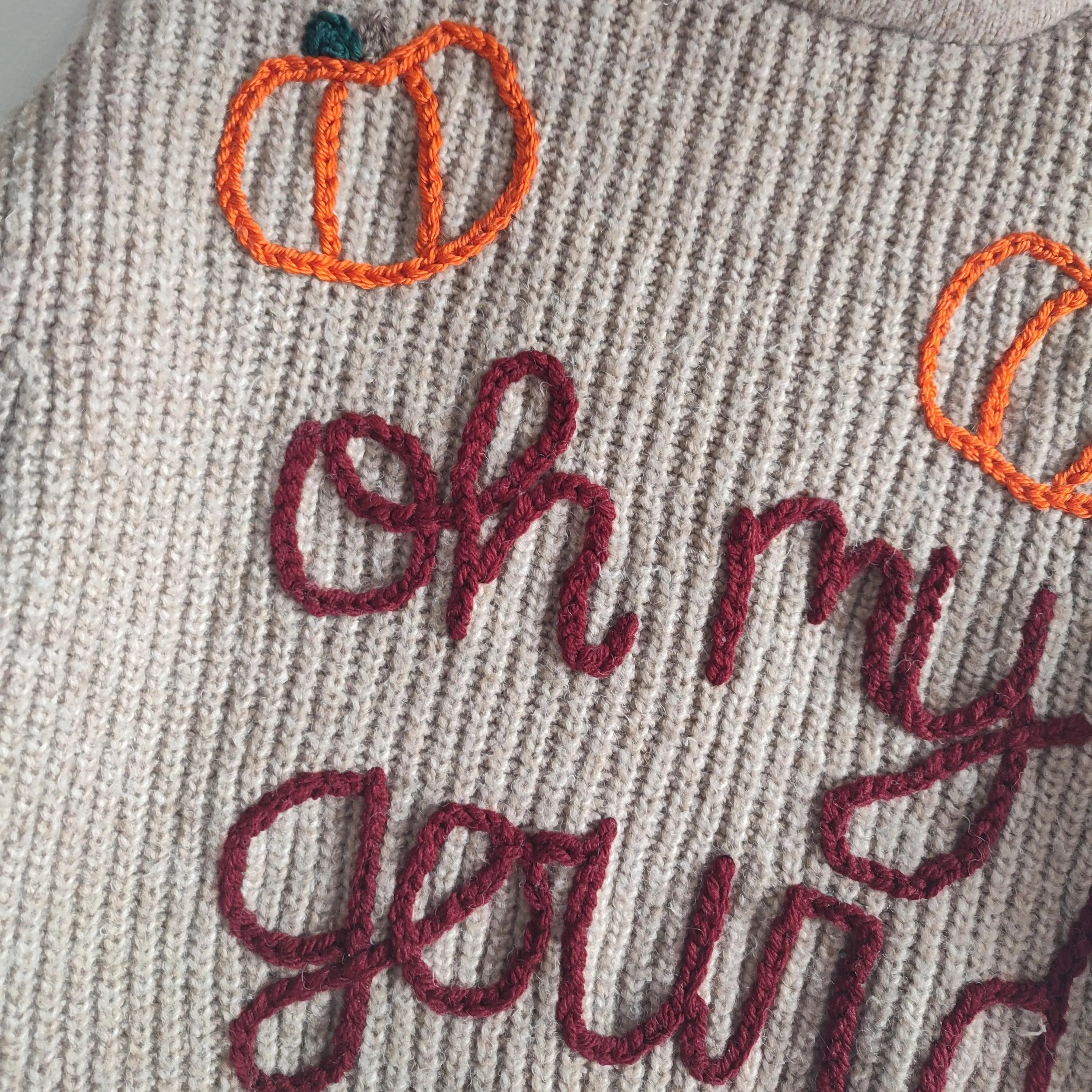 Handmade 'Oh My Gourd' Pumpkin Jumper, Kids Size 6-7 Years