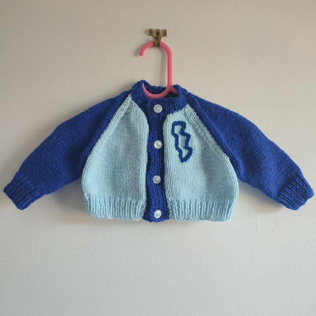 Handmade Embroidered 'lil dude' Baby Cardigan, Blue Knit (0-3 Months)