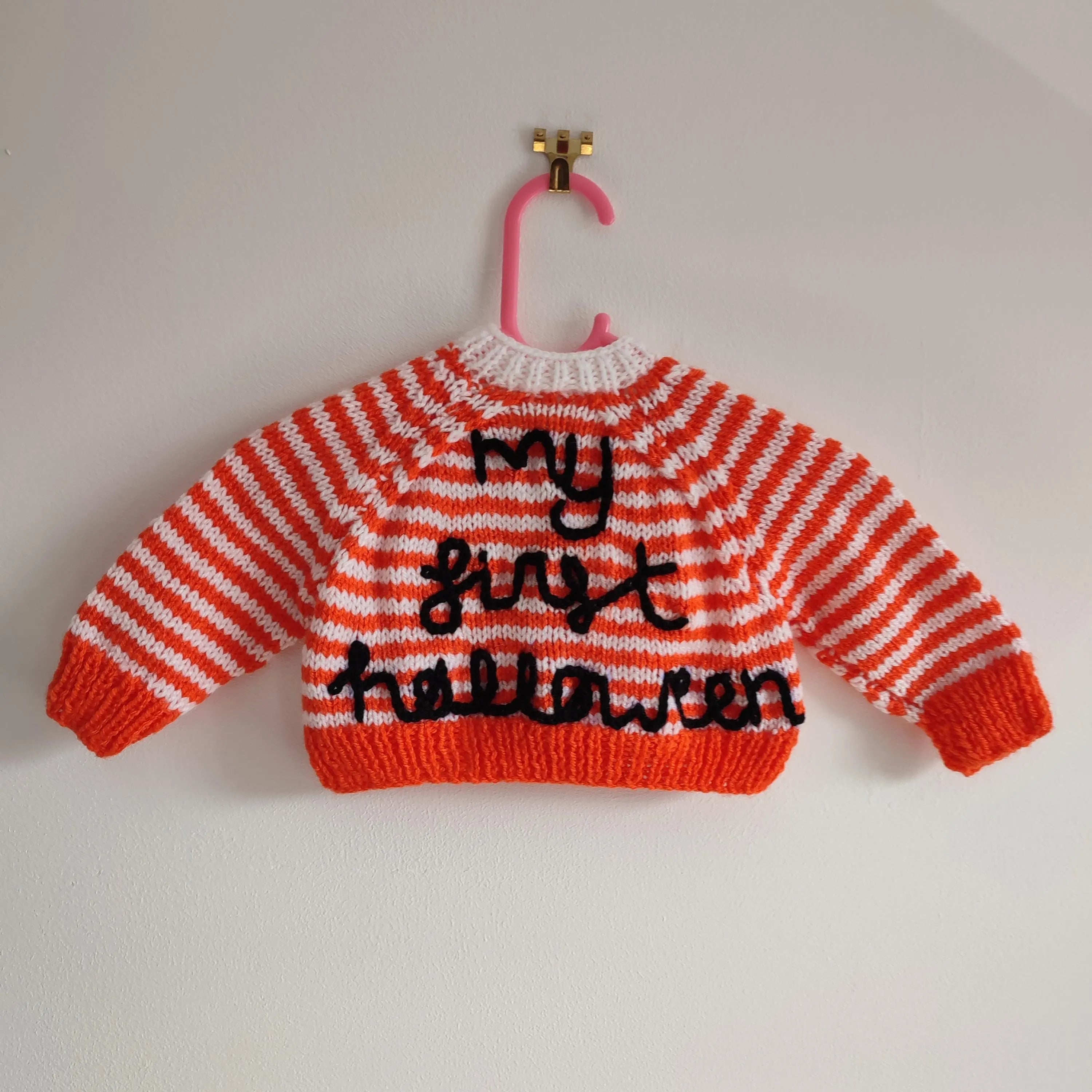 Handmade Baby's First Halloween Cardigan, Orange & White Knit (0-3 Months)