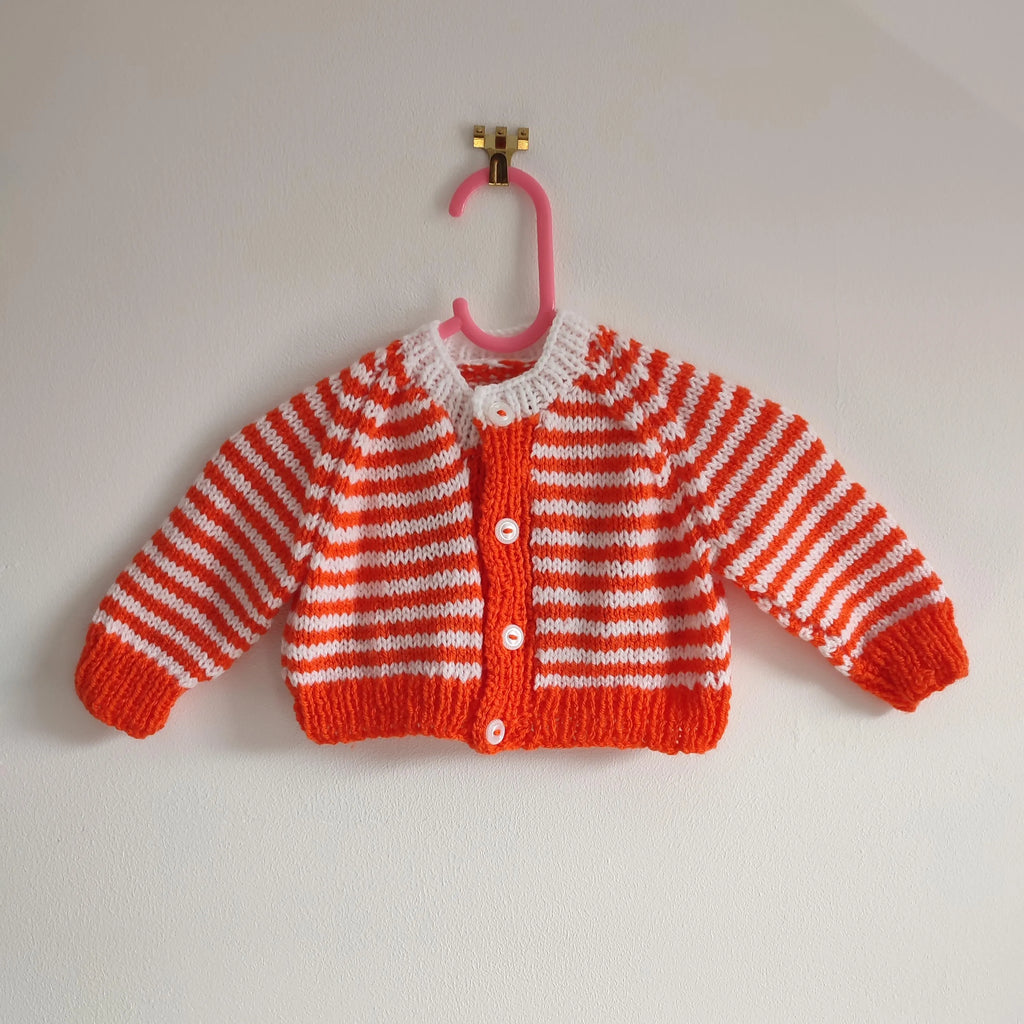 Handmade Baby's First Halloween Cardigan, Orange & White Knit (0-3 Months)
