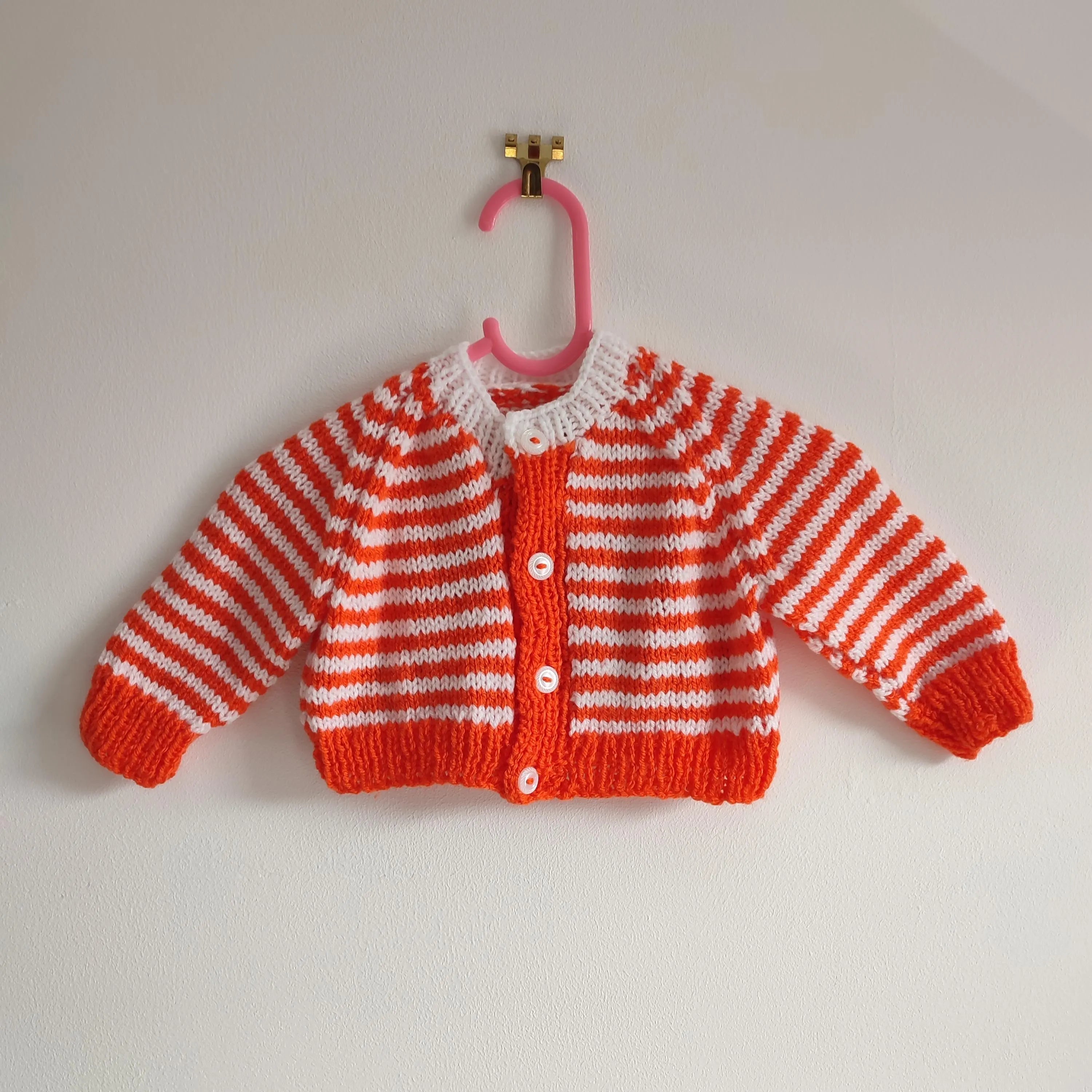 Handmade Baby's First Halloween Cardigan, Orange & White Knit (0-3 Months)