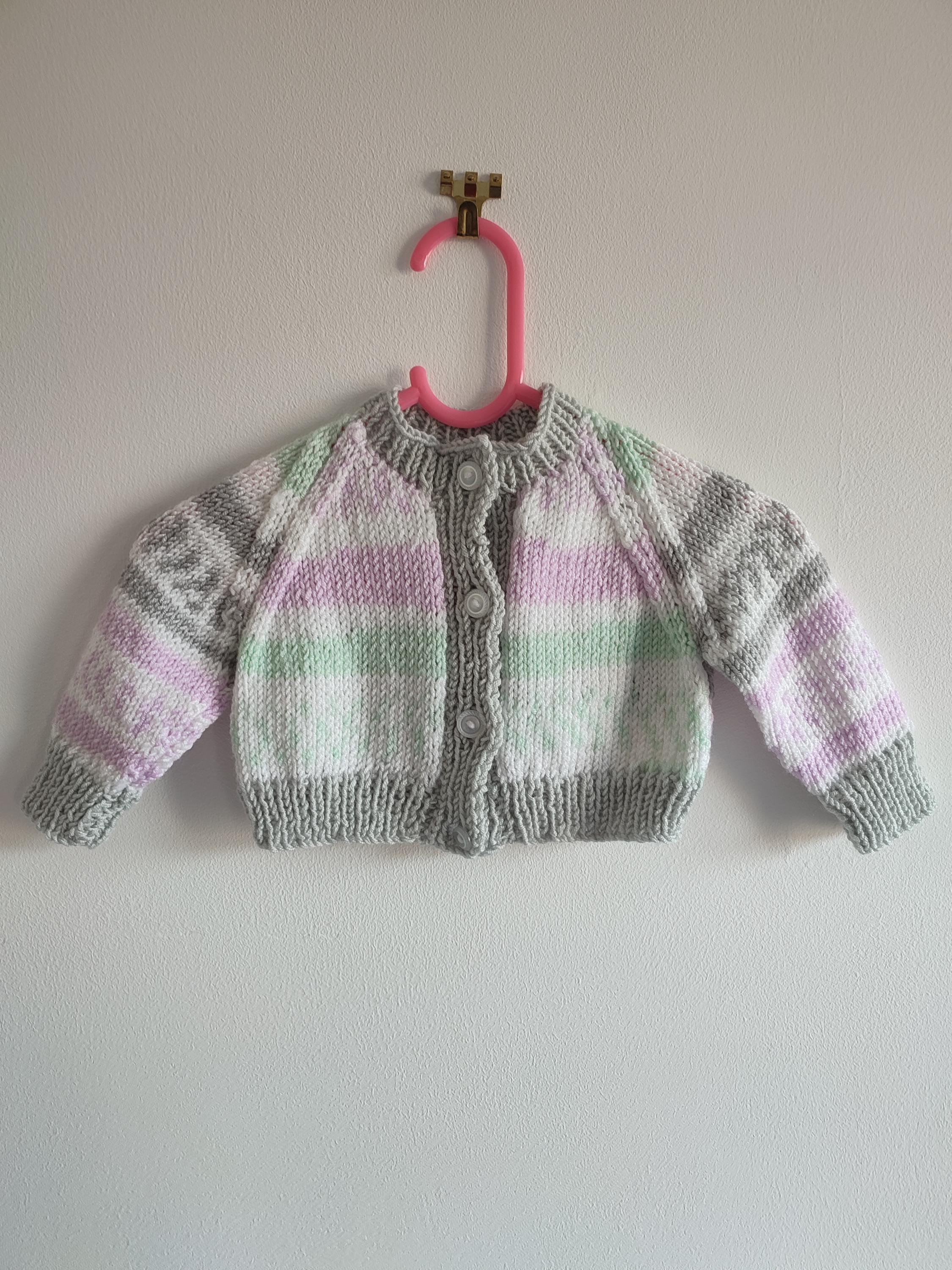 Hand Knitted Baby Cardigan, Embroidered Wool Sweater (0-3 Months)