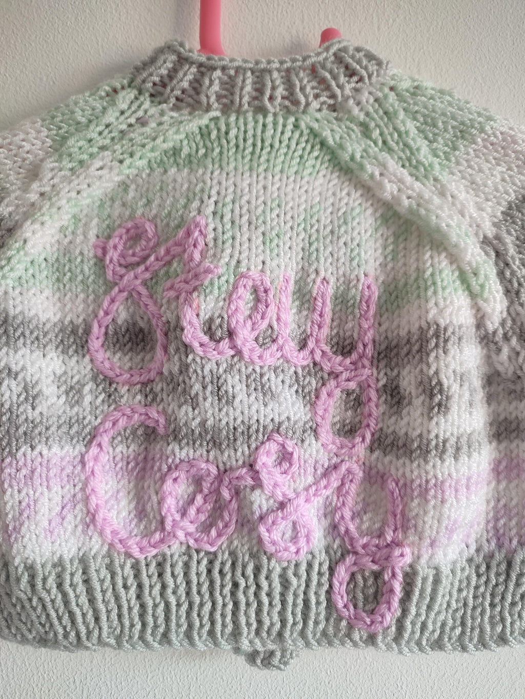 Hand Knitted Baby Cardigan, Embroidered Wool Sweater (0-3 Months)