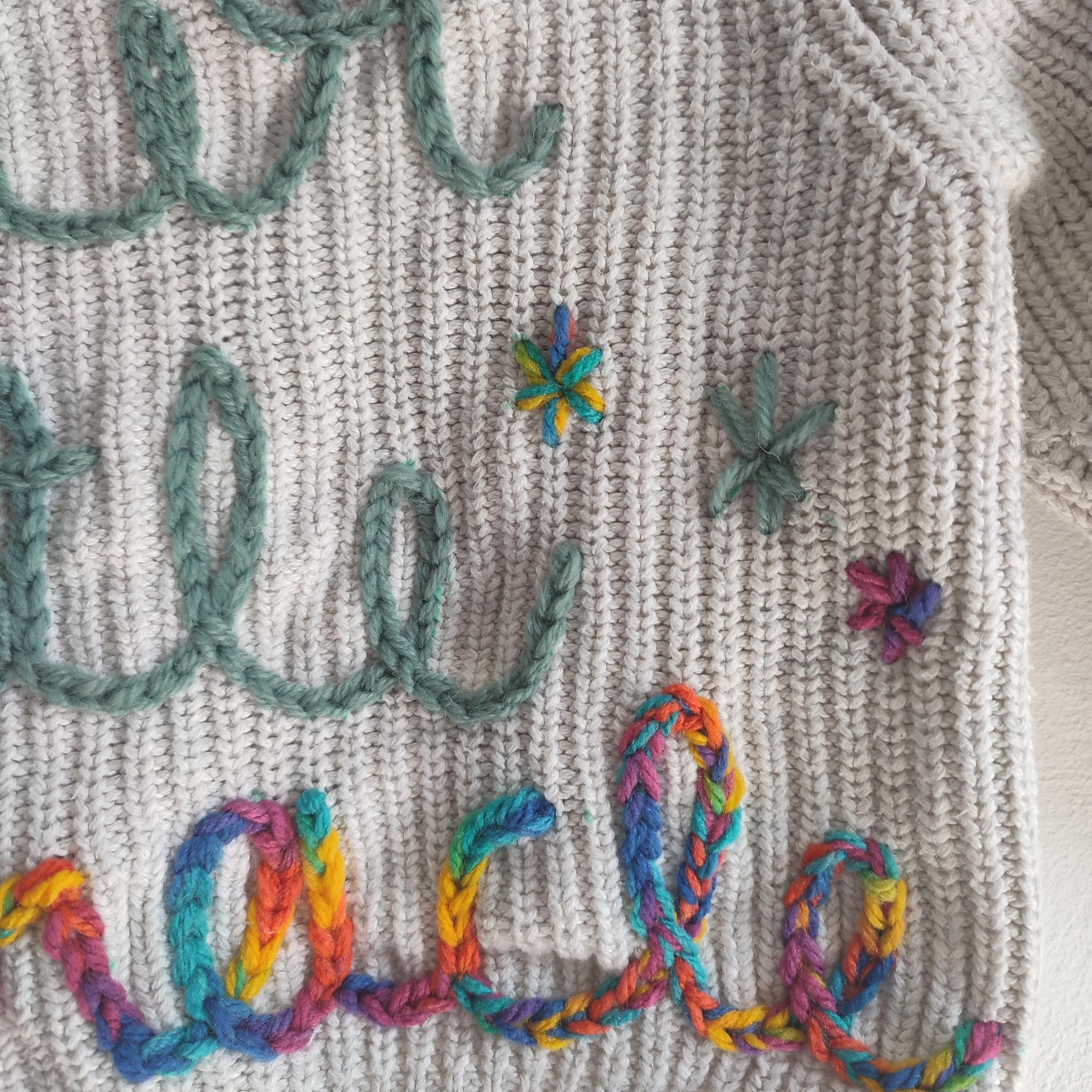 Hand embroidered our little miracle rainbow baby cardigan. Size 3-6 months
