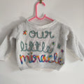 Hand embroidered our little miracle rainbow baby cardigan. Size 3-6 months