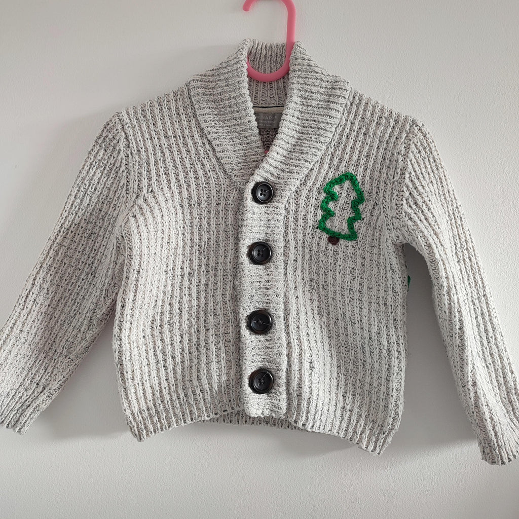 Hand embroidered Christmas tree truck cardigan. Size 1.5-2 years