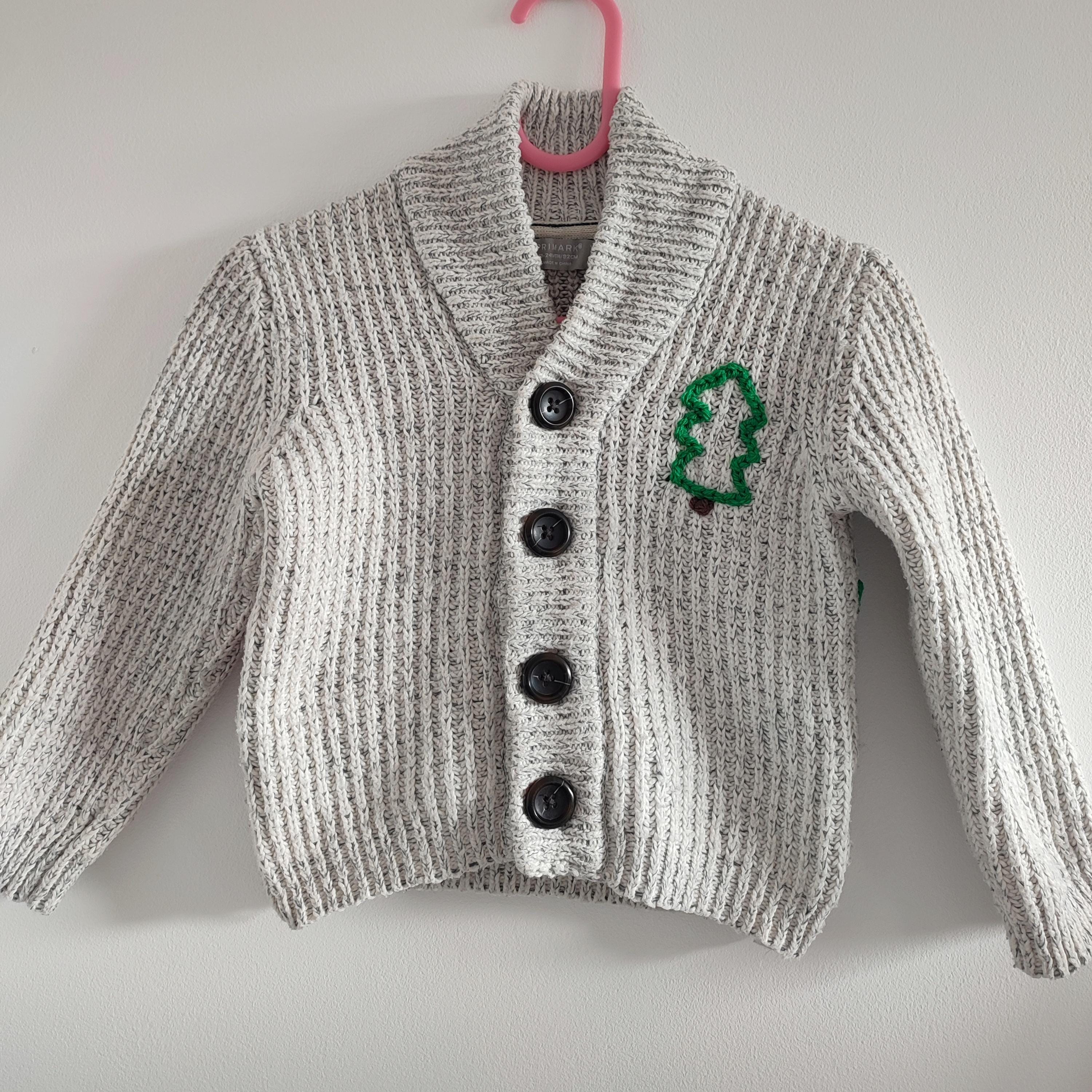 Hand embroidered Christmas tree truck cardigan. Size 1.5-2 years