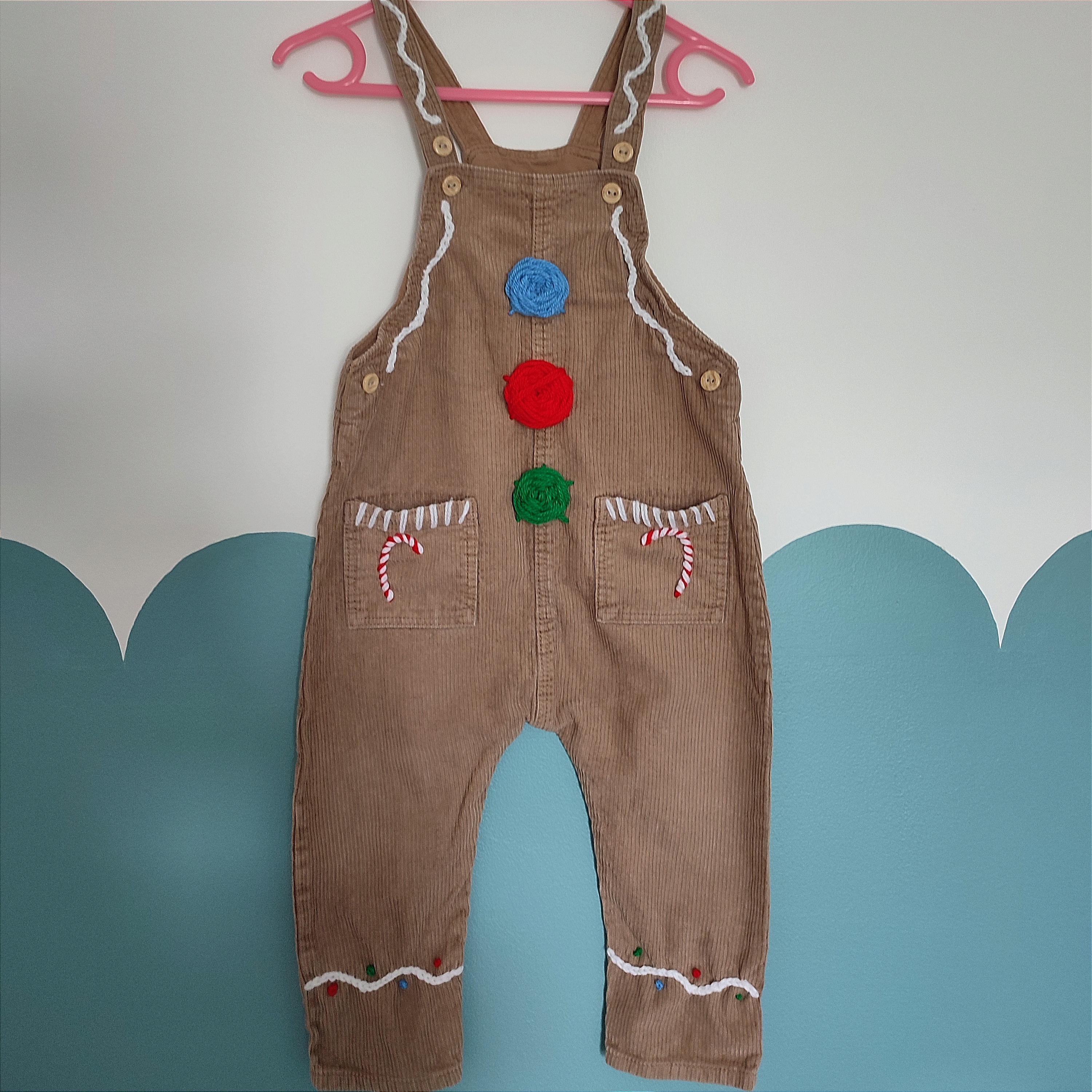 Hand Embroidered Gingerbread Corduroy Christmas Dungarees, 1.5-2 Years