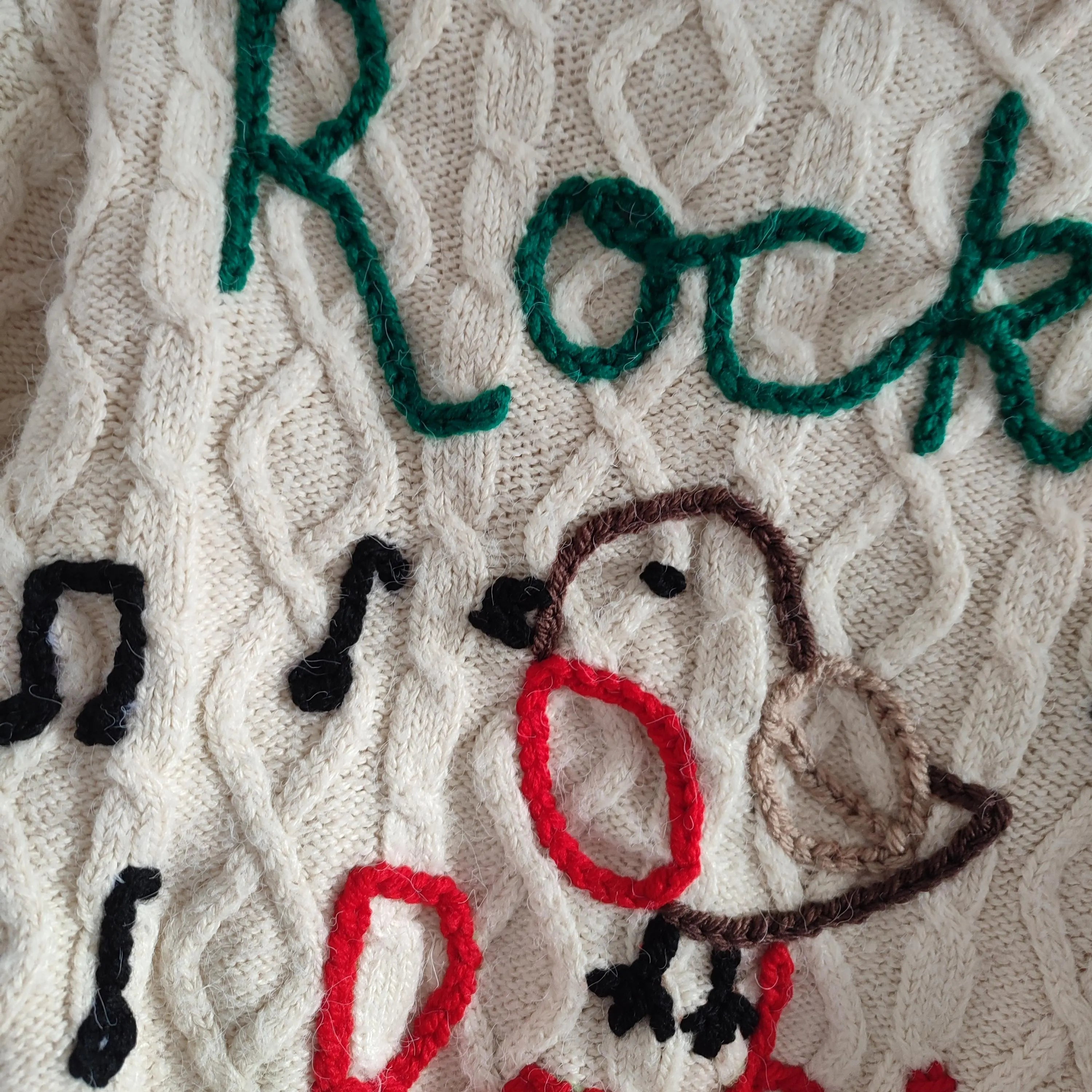 Hand embroidered rocking robin Christmas cardigan. Size 18-24 months
