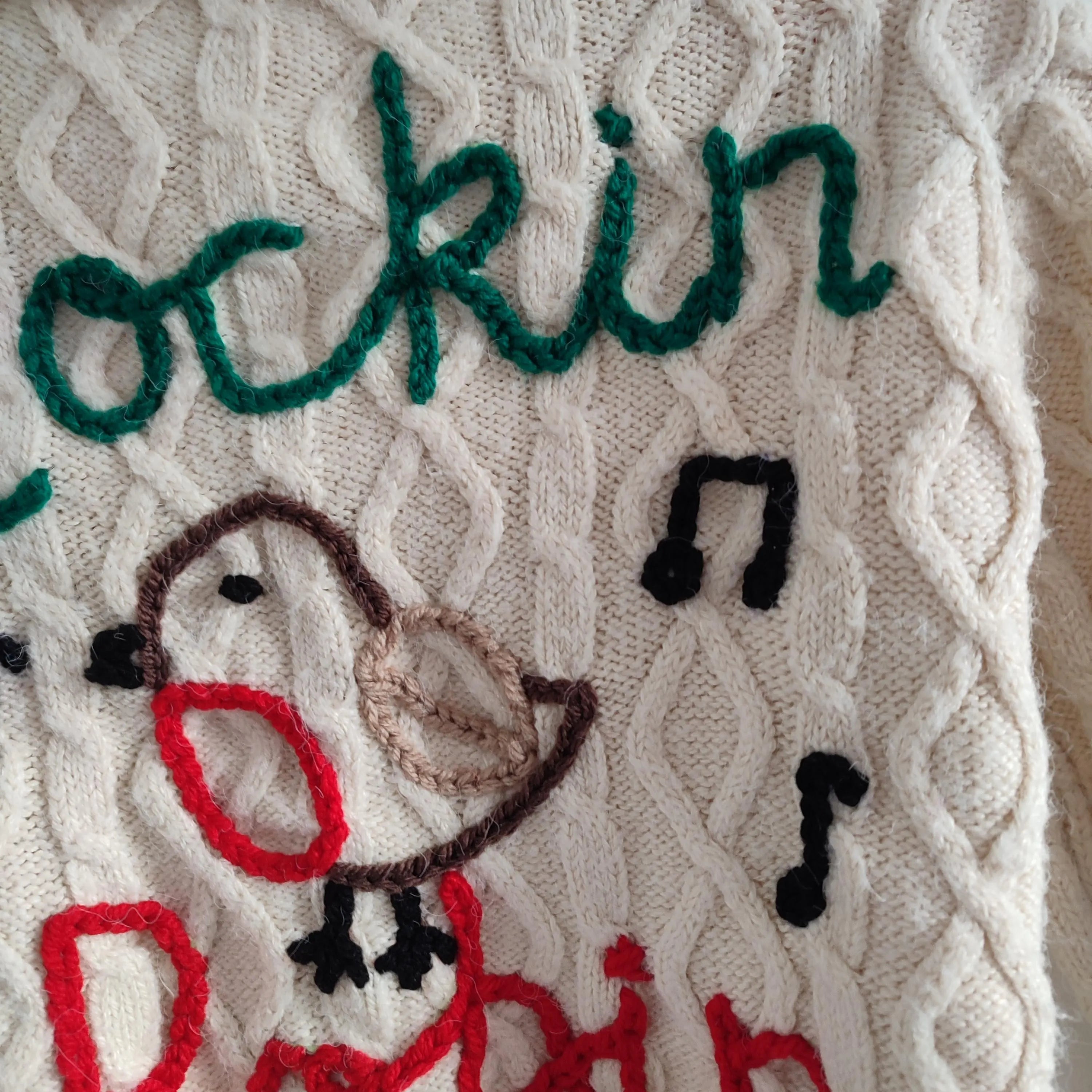 Hand embroidered rocking robin Christmas cardigan. Size 18-24 months