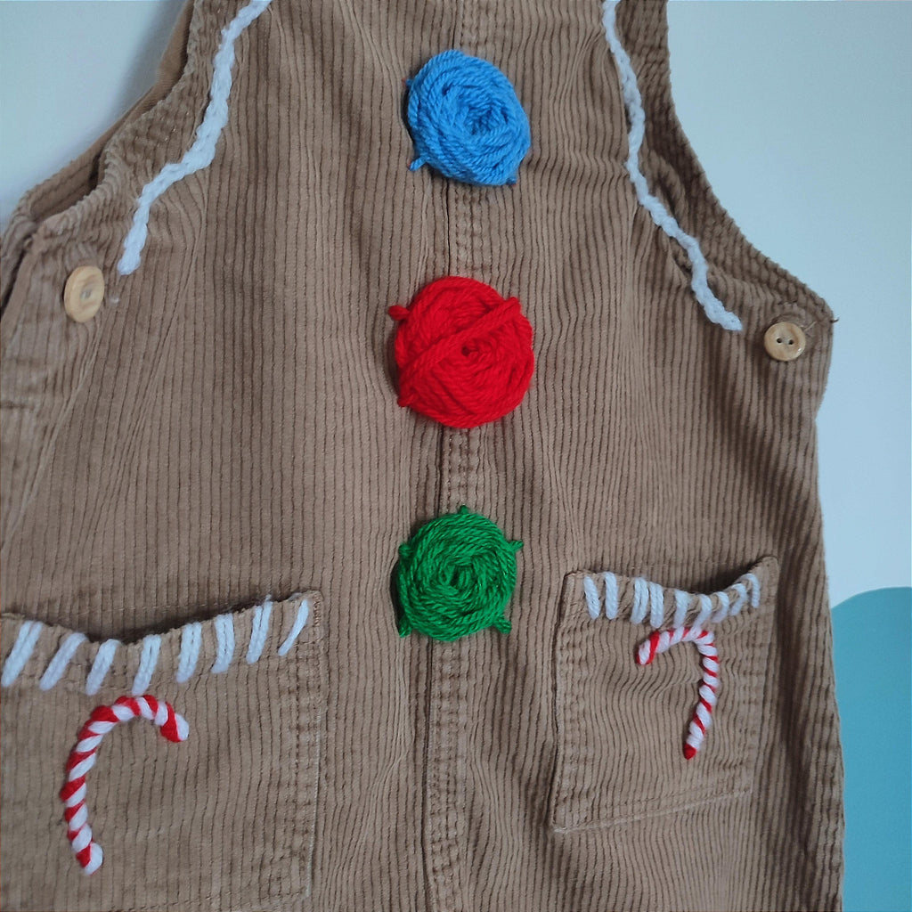 Hand Embroidered Gingerbread Corduroy Christmas Dungarees, 1.5-2 Years
