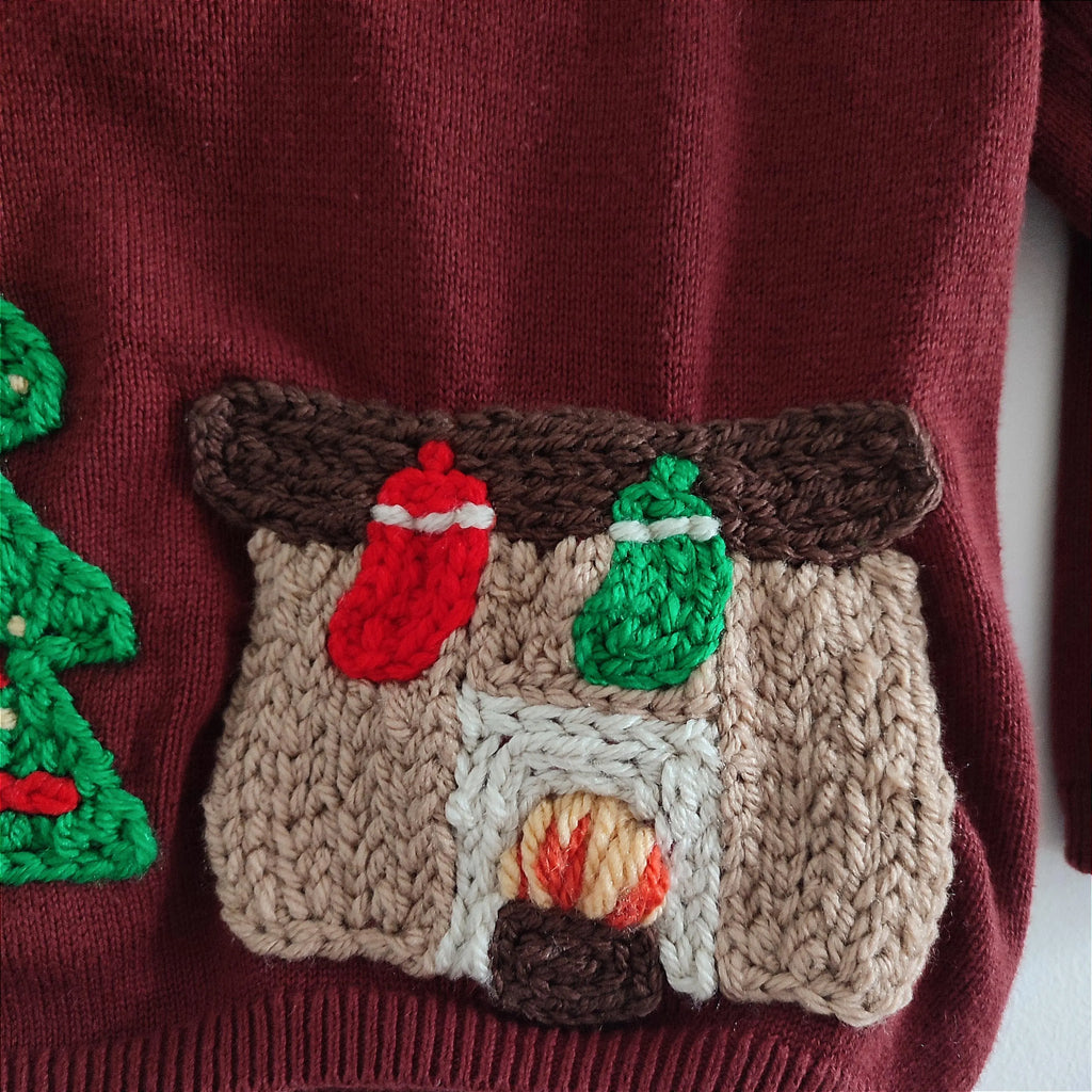 Hand Embroidered Santa Jumper, Christmas Tree Fireplace Design, 18-24 Months