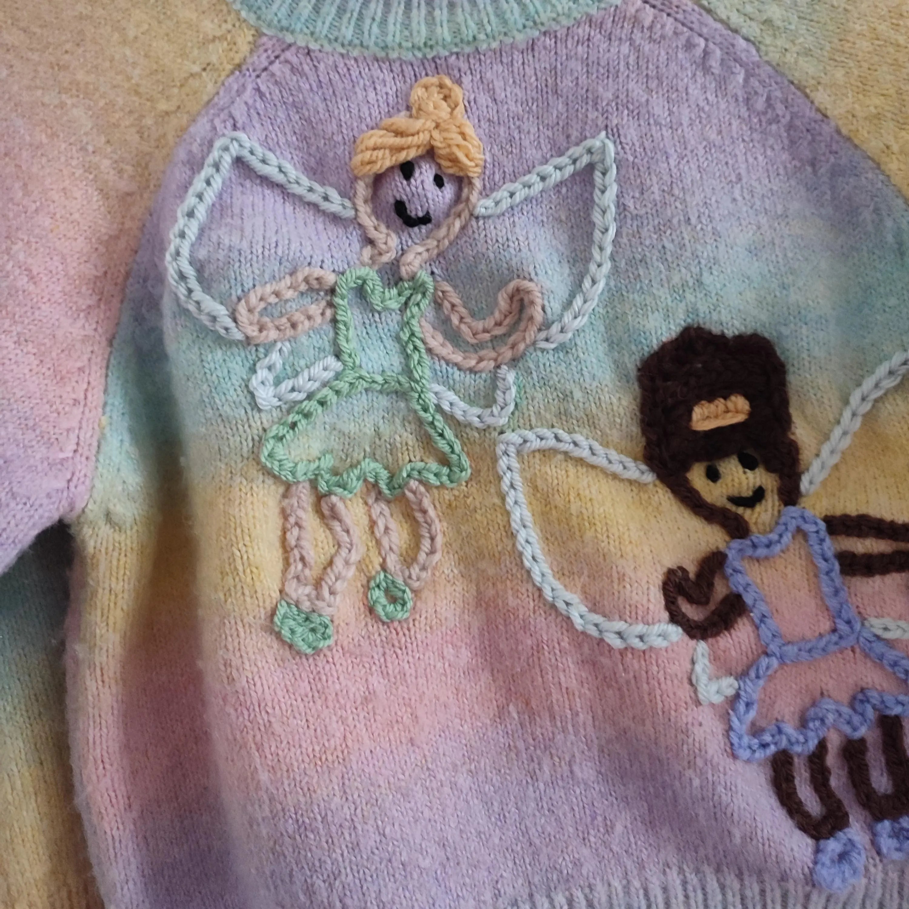 Hand embroidered I do believe in fairies rainbow jumper. Size 2-3 years
