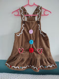 Hand Embroidered Gingerbread Christmas Dress, Gumdrop Buttons, Size 3-4 Years