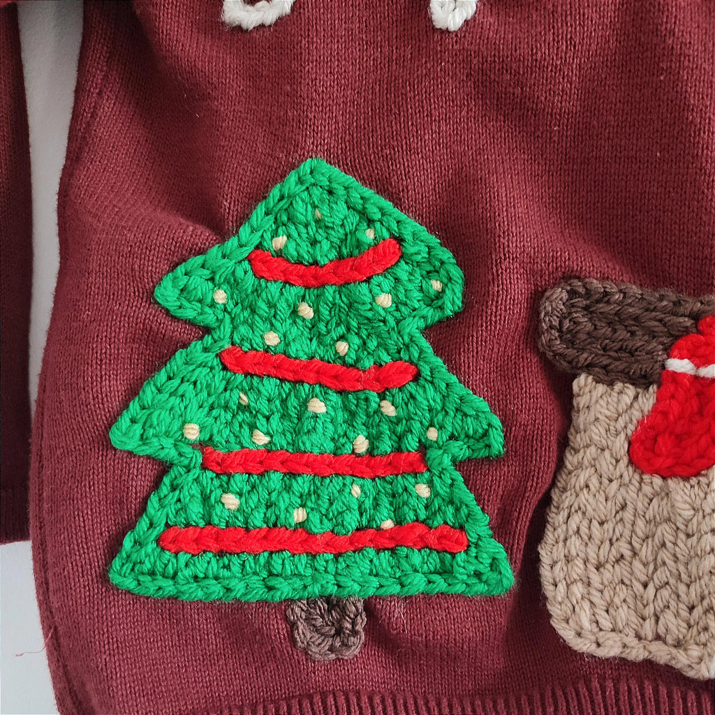 Hand Embroidered Santa Jumper, Christmas Tree Fireplace Design, 18-24 Months