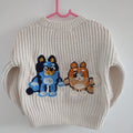 Hand embroidered Bluey for real life jumper. With bluey and bingo! Size 1.5-2 years