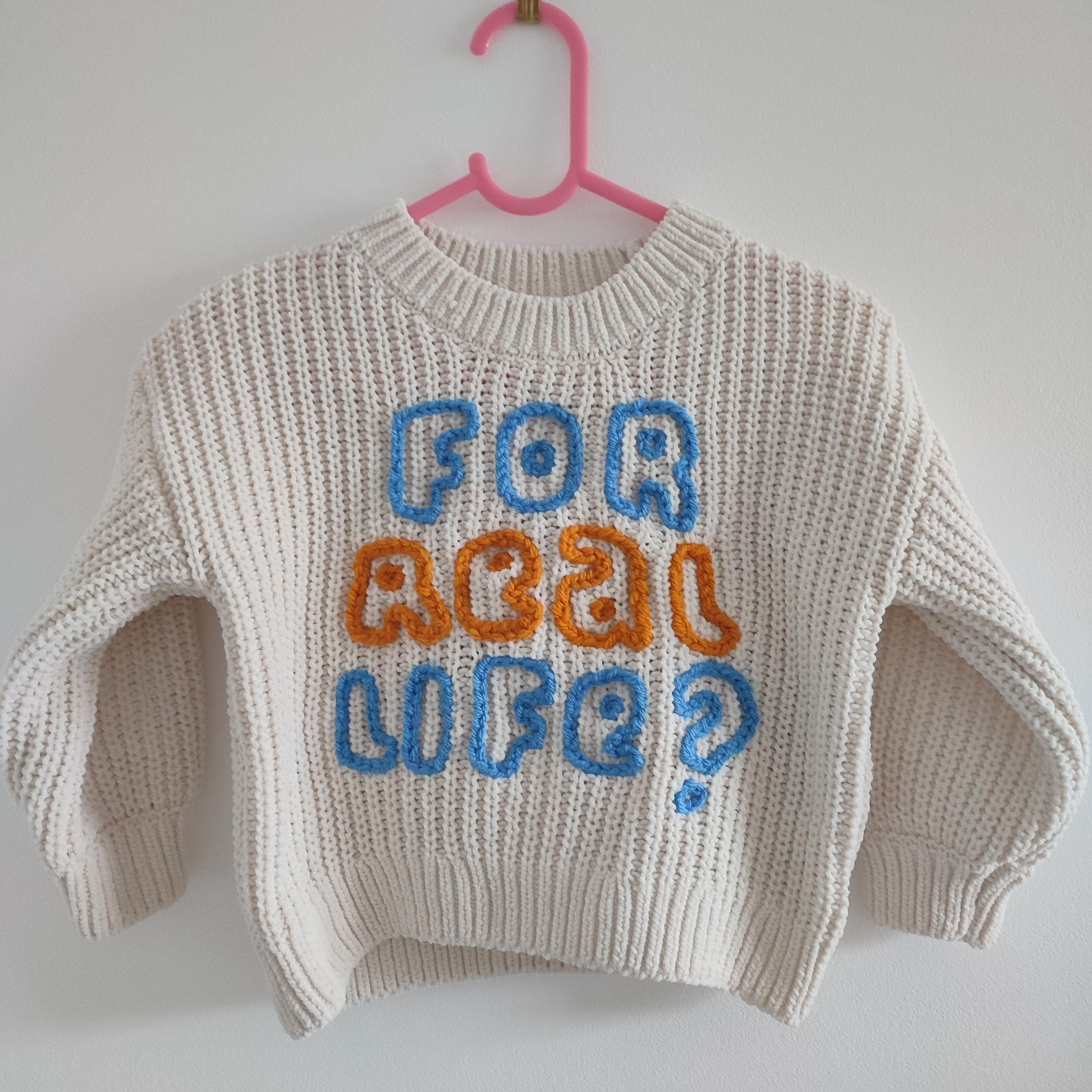 Hand embroidered Bluey for real life jumper. With bluey and bingo! Size 1.5-2 years