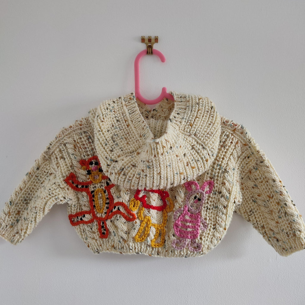 Handmade Embroidered Winnie the Pooh Cardigan, 3-6 Months