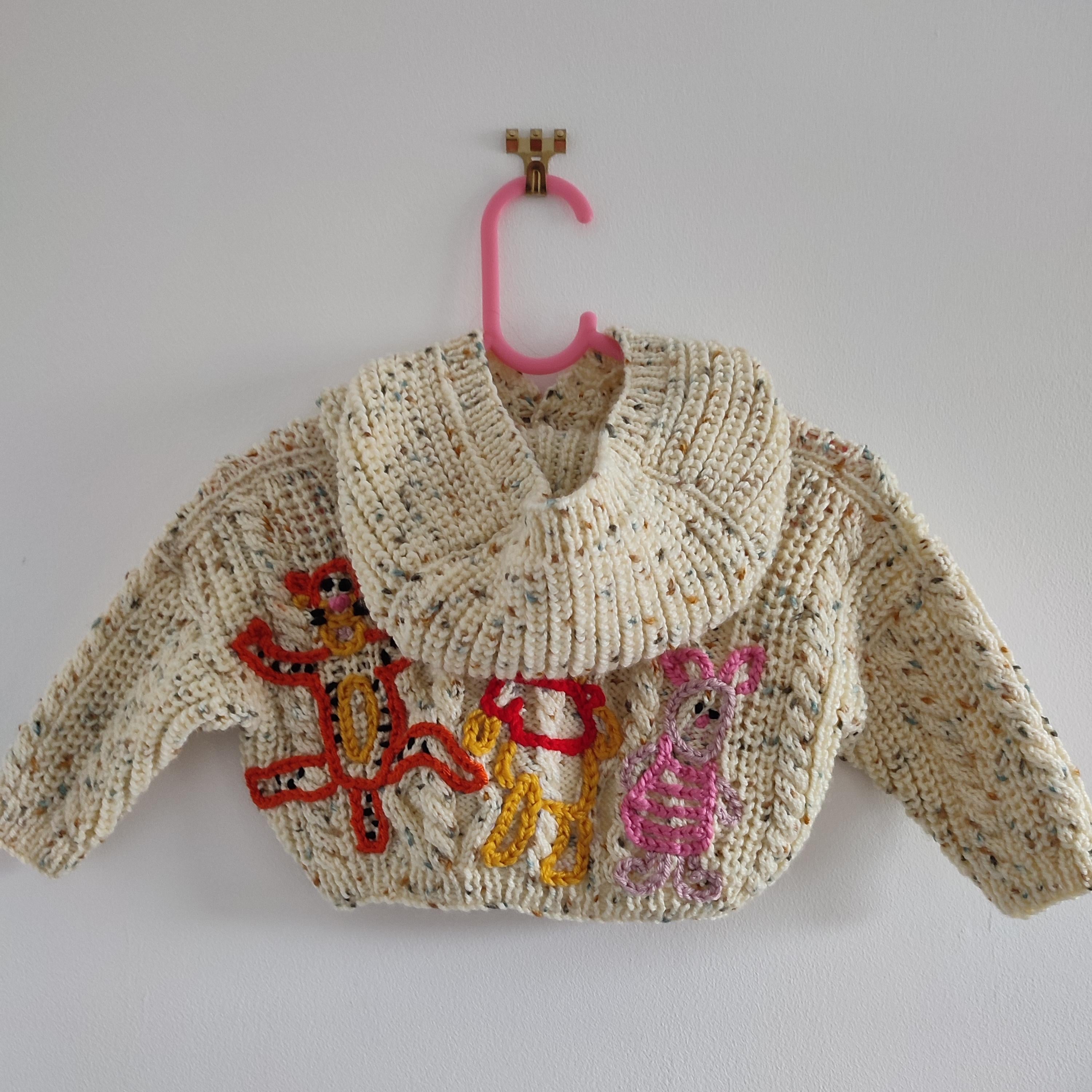 Handmade Embroidered Winnie the Pooh Cardigan, 3-6 Months
