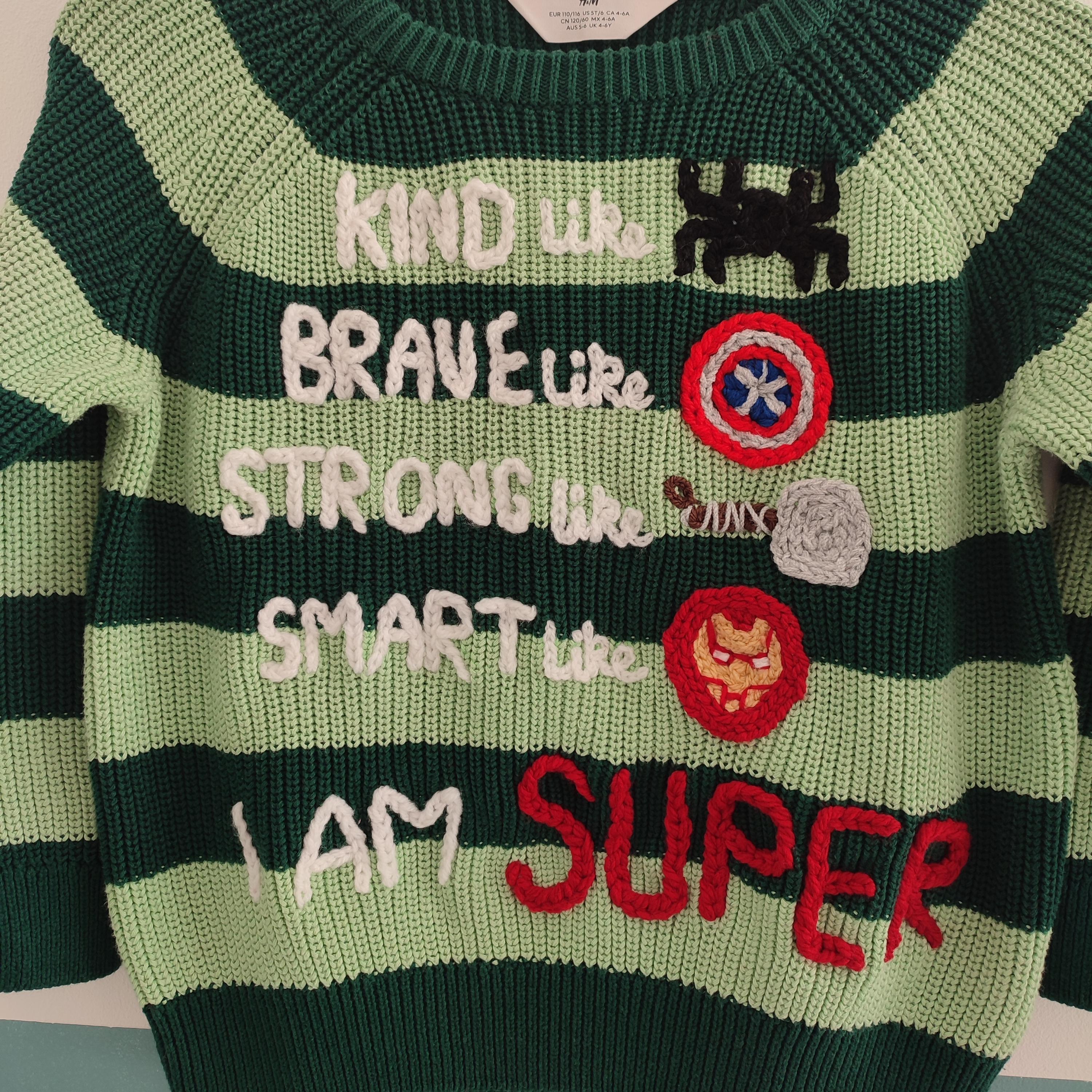 Ready to buy hand embroidered 'I am Super' superhero design. 4-6 years