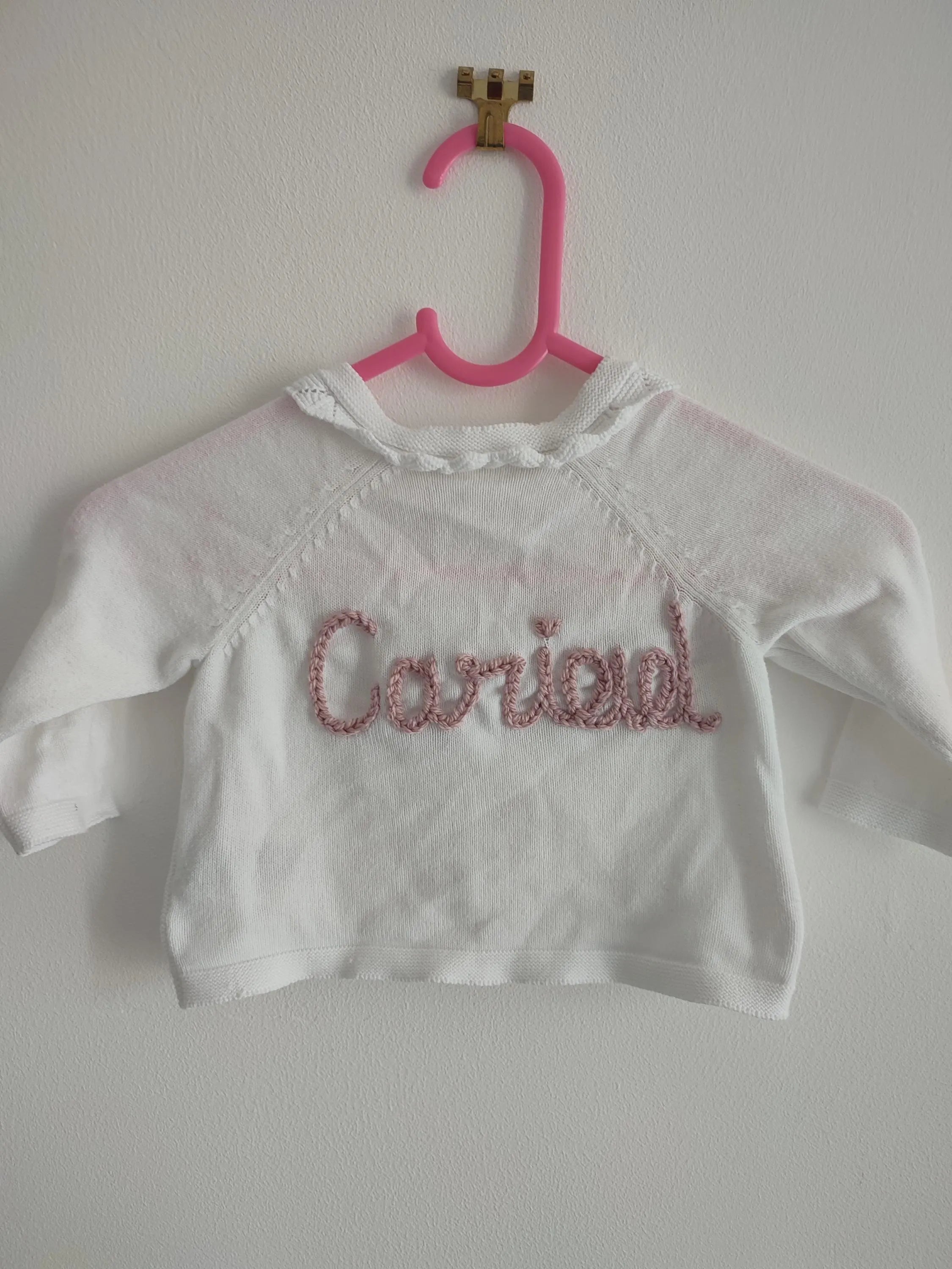 Hand Embroidered Welsh Cariad Cardigan, Newborn Baby Gift (0-3 Months)