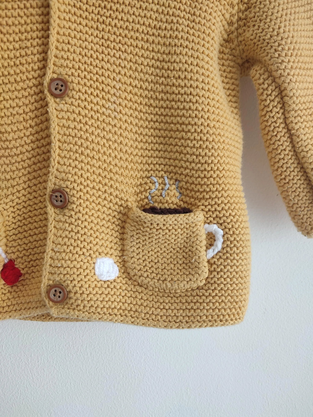 Hand embroidered breakfast club mustard yellow cardigan. Size 6-9 months