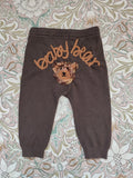 Hand embroidered baby bear brown knitted trousers leggings with bear detail. 9-12 months