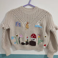Hand embroidered enchanted fairy garden jumper. With fairies, flowers, woodland. Size 5-6 years