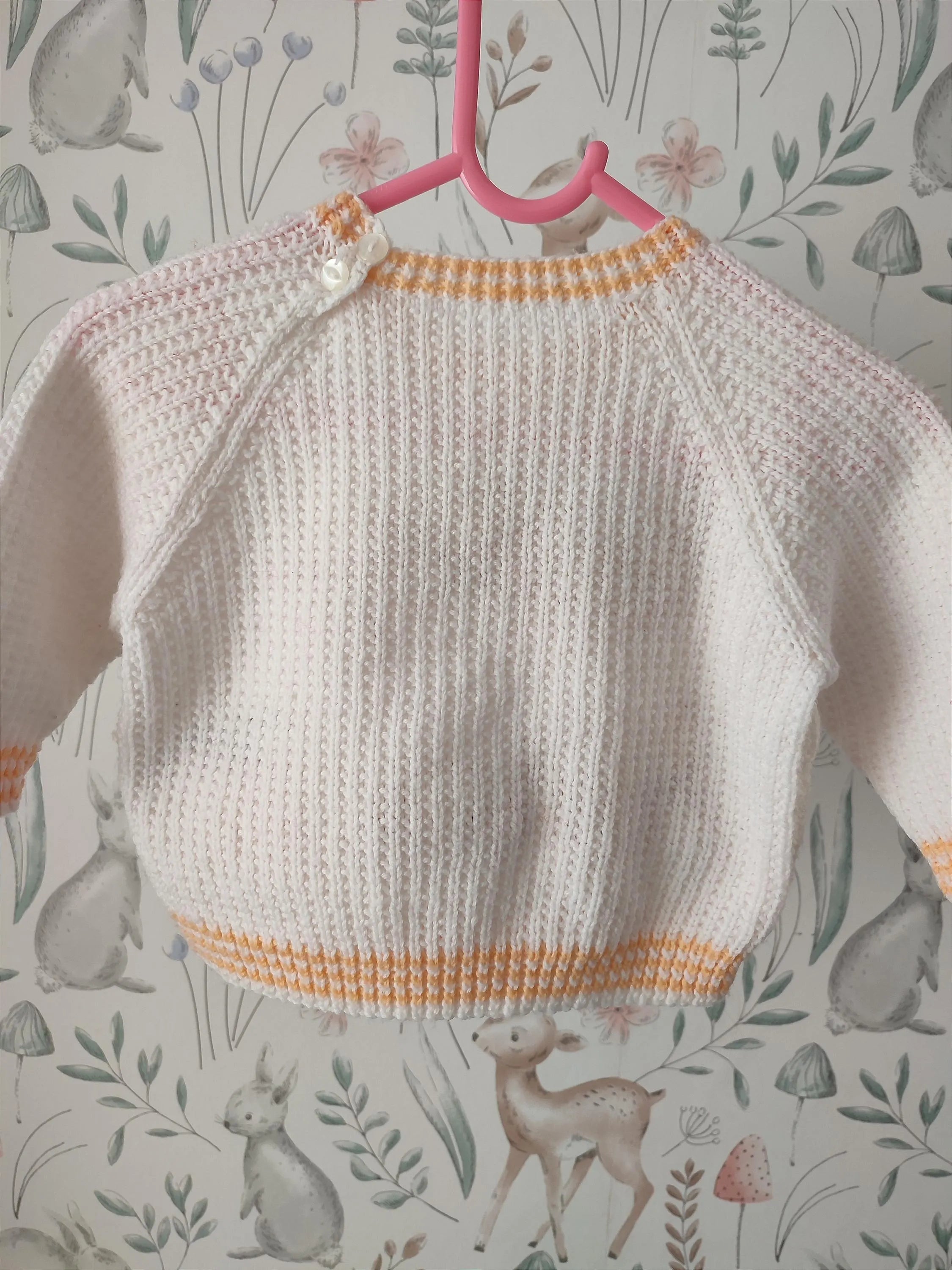 Hand embroidered white neutral pumpkin spice jumper. Halloween, autumn knit. Size 6-9 months
