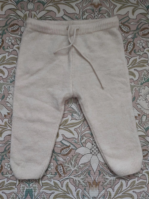 Hand embroidered cream neutral lil pumpkin knitted trousers. Halloween, autumn knit. Size 9-12 months