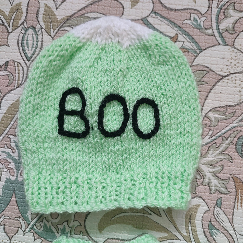 Handmade Monster Knit Cardigan and Hat Set, Halloween Costume (0-3 Months)
