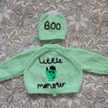 Handmade Monster Knit Cardigan and Hat Set, Halloween Costume (0-3 Months)